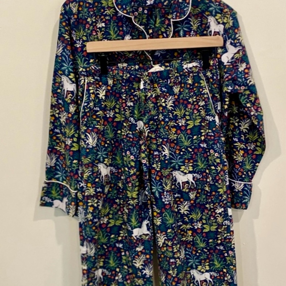 Printfresh Whimsical Unicorn Garden Long Pajama Set in Navy Size Small - Picture 8 of 12